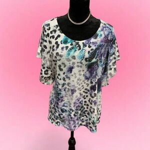 🐆🌺Style & Co. Women's Multicolor Leopard Print Blouse